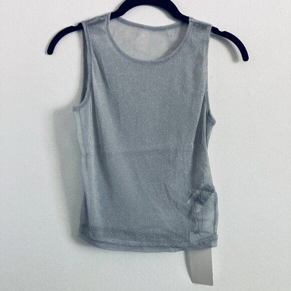 Sheer Shimmery Silver Gray Cropped Tank Top - Picture 5 of 6
